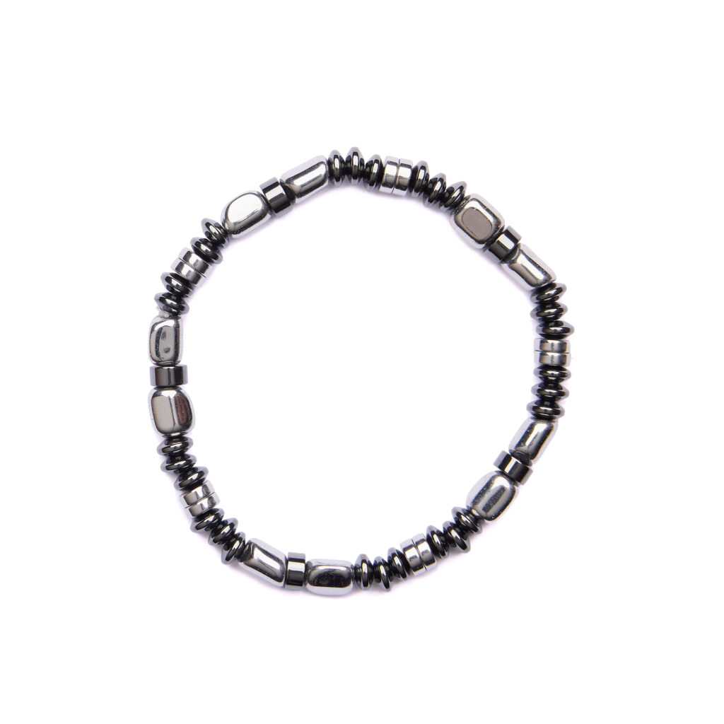 Bracciale Uomo elastico in Ematite Naturale e Rodiata