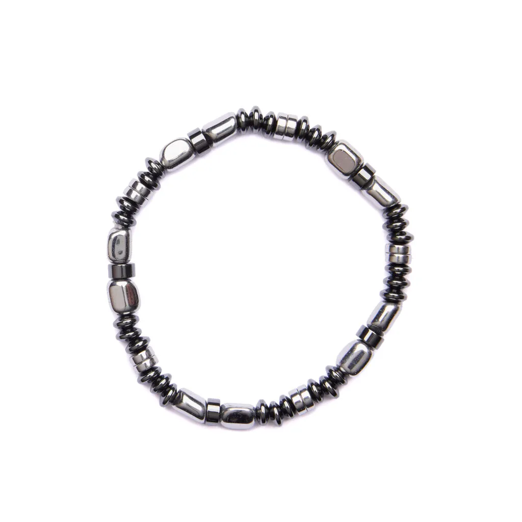 Bracciale Uomo elastico in Ematite Naturale e Rodiata