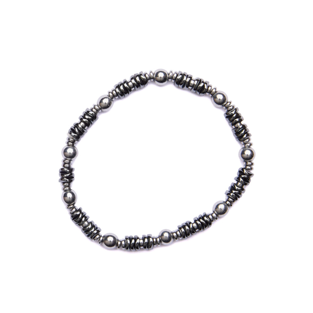 Bracciale Uomo elastico in Ematite Naturale e Rodiata
