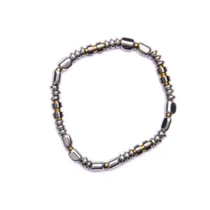 Bracelet élastique en hématite pour hommes, plaqué rhodium et or