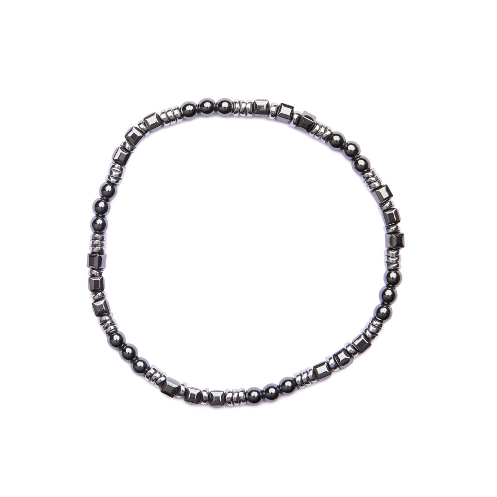 Bracciale Uomo elastico in Ematite Rodiata e Naturale