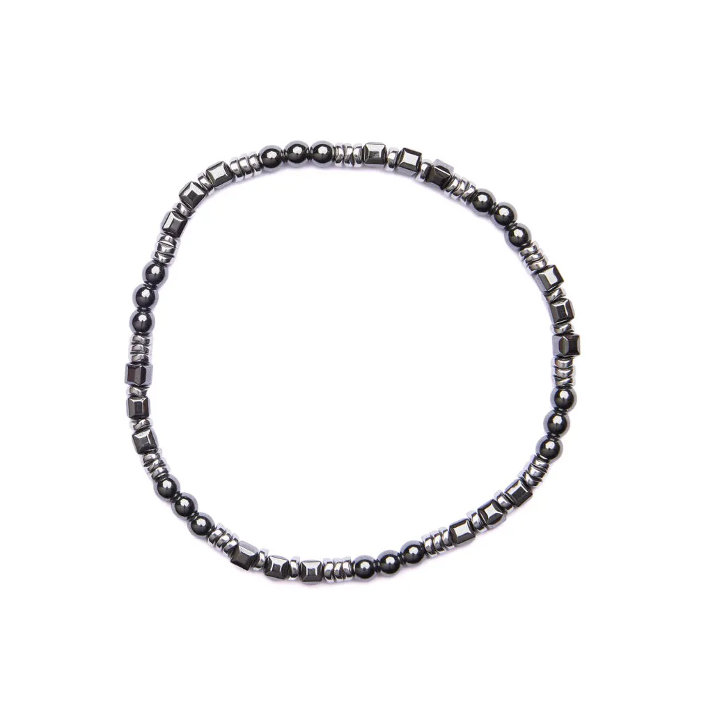 Bracciale Uomo elastico in Ematite Rodiata e Naturale