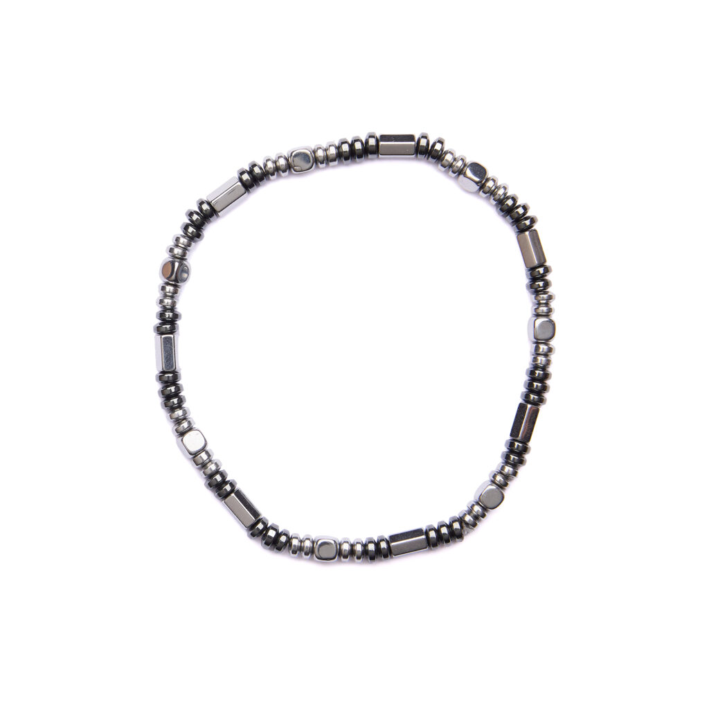 Bracciale Uomo elastico in Ematite Rodiata e Naturale