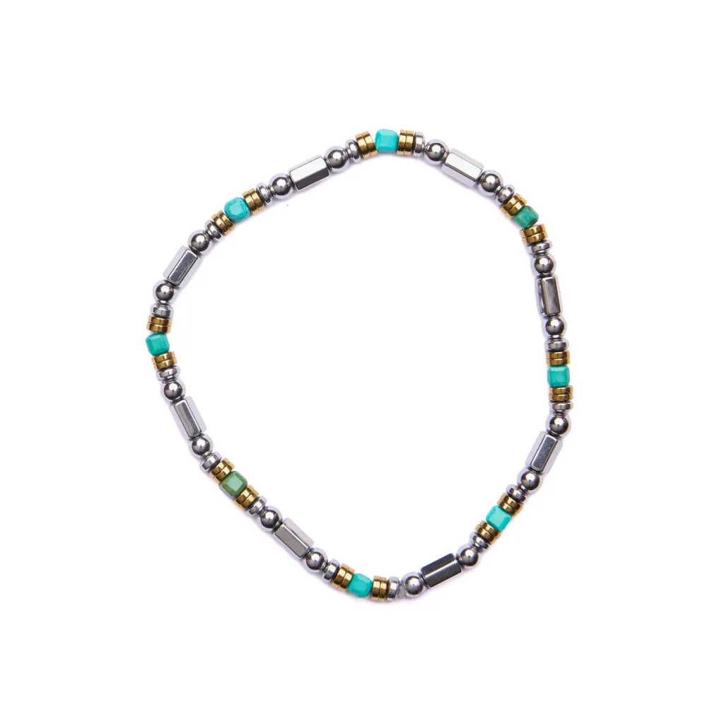 Bracciale Uomo elastico in Ematite Rodiata ed Amazzonite