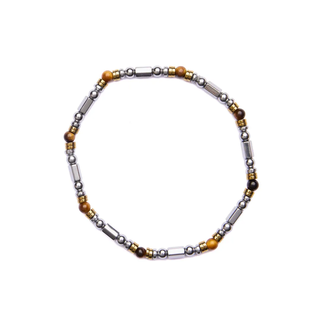 Bracciale Uomo elastico in Ematite Rodiata ed Occhio di Tigre