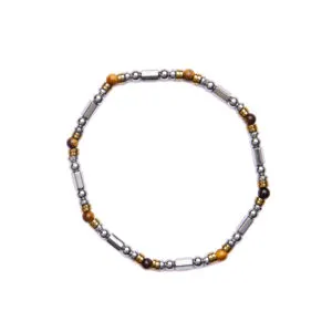 Bracciale Uomo elastico in Ematite Rodiata ed Occhio di Tigre
