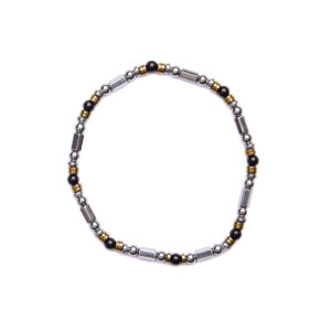 Bracciale Uomo elastico in Ematite Rodiata ed Agata Nera
