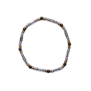 Bracciale Uomo elastico in Ematite Rodiata ed Agata Nera