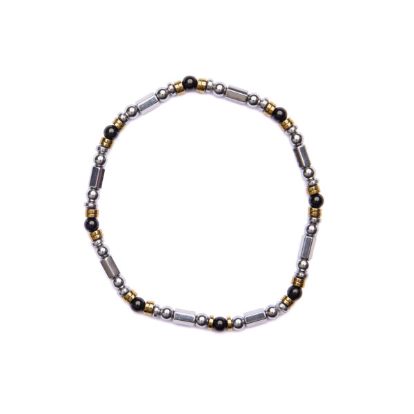 Bracciale Uomo elastico in Ematite Rodiata ed Agata Nera