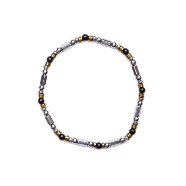 Bracciale Uomo elastico in Ematite Rodiata ed Agata Nera