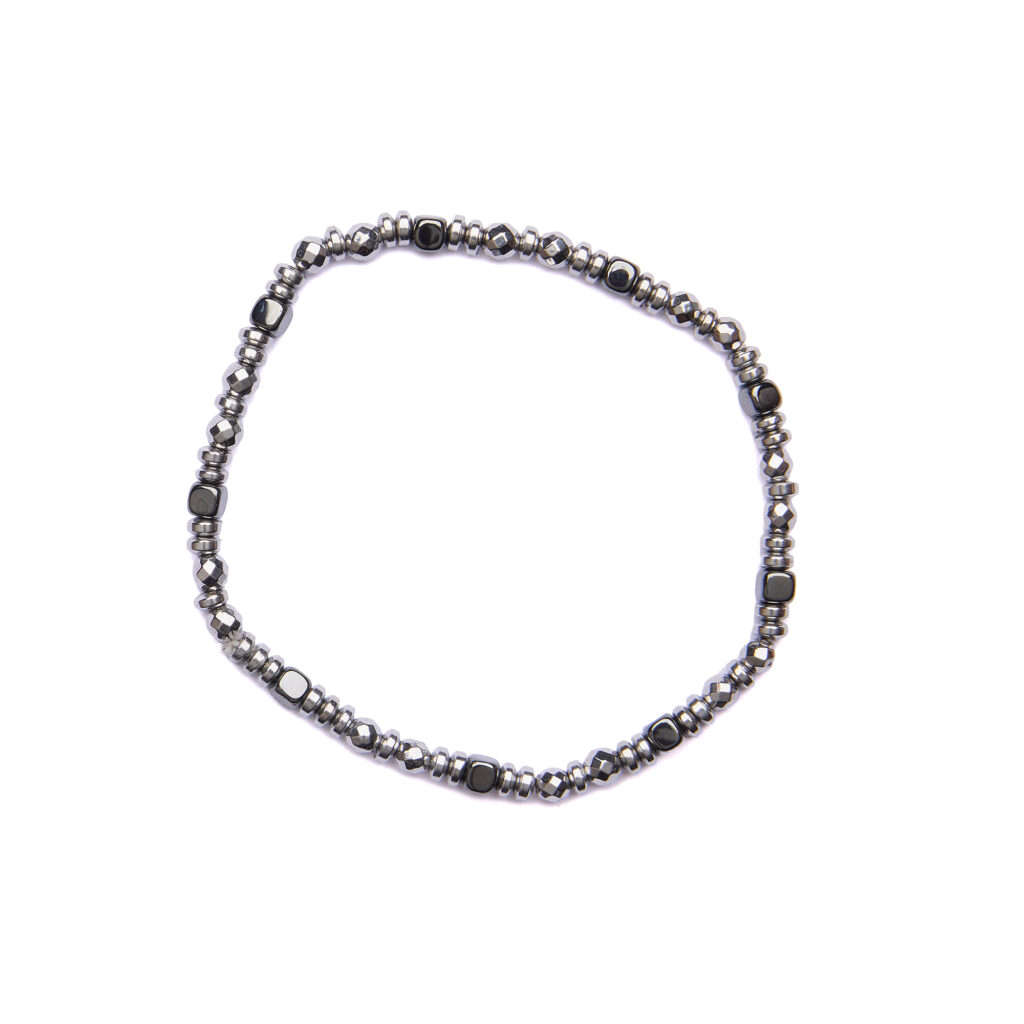 Bracciale Uomo elastico in Ematite Rodiata e Naturale