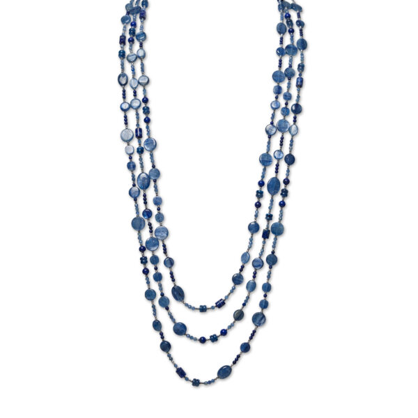 Collana in Cianite con Ematite rodiata e Lapislazzuli