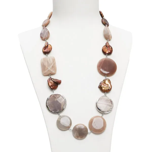 Collana in Pietra di Luna e Perle Piatte