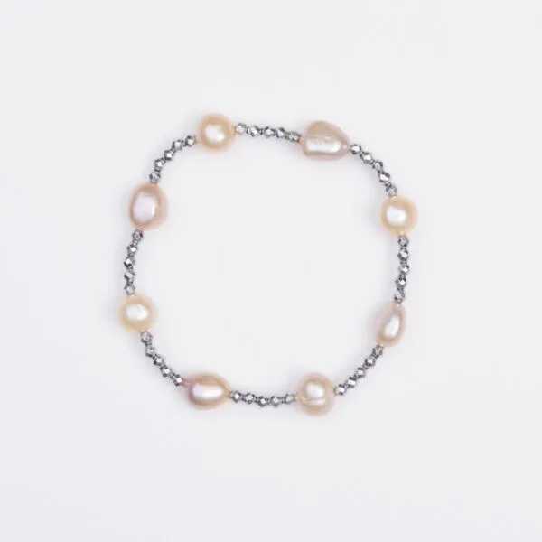 Bracciale Elastico in Ematite e Perle di Fiume Rosate