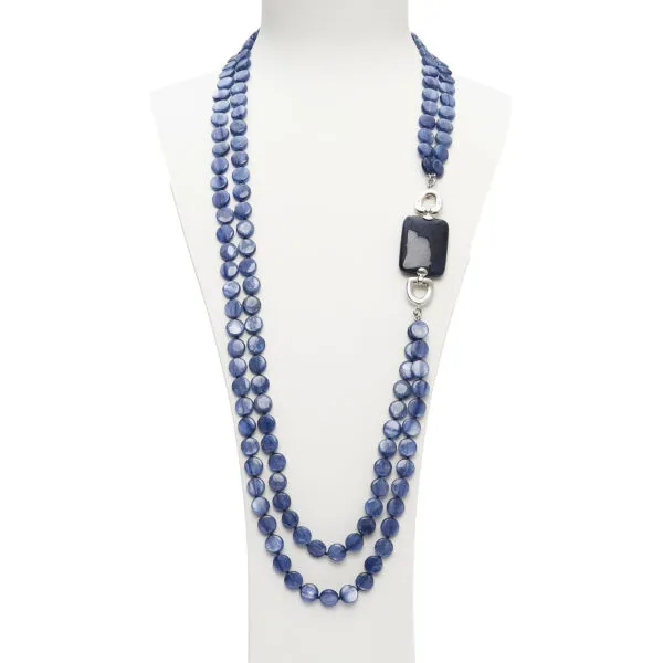Collana a due fili in Cianite e Dumortierite, in Argento