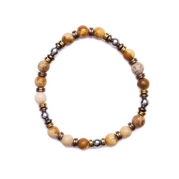 Bracciale Uomo elastico in Diaspro Figurato e Corallo Fossile