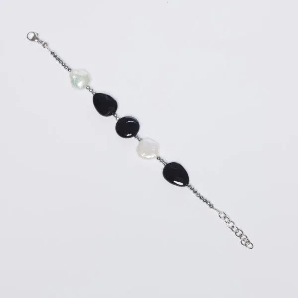 Bracciale infilato in Perle, Agata Nera ed Ematite