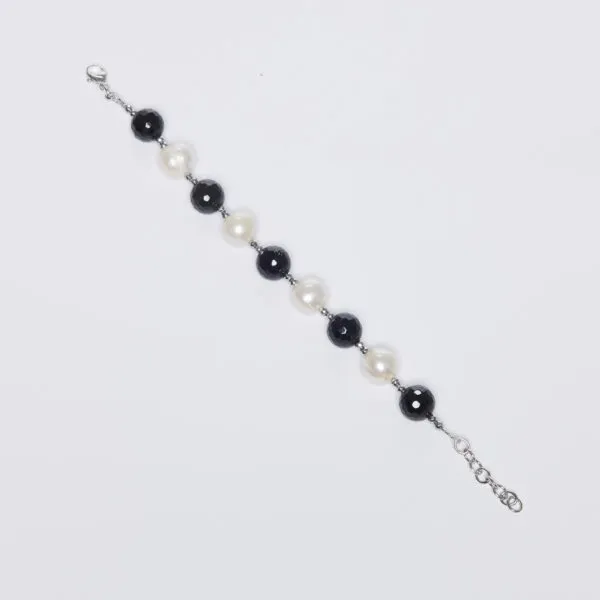 Bracciale in Agata Nera e Perle con Ematite