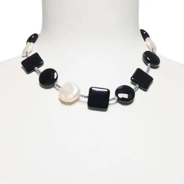 Collana in Agata Nera e Perle con Ematite