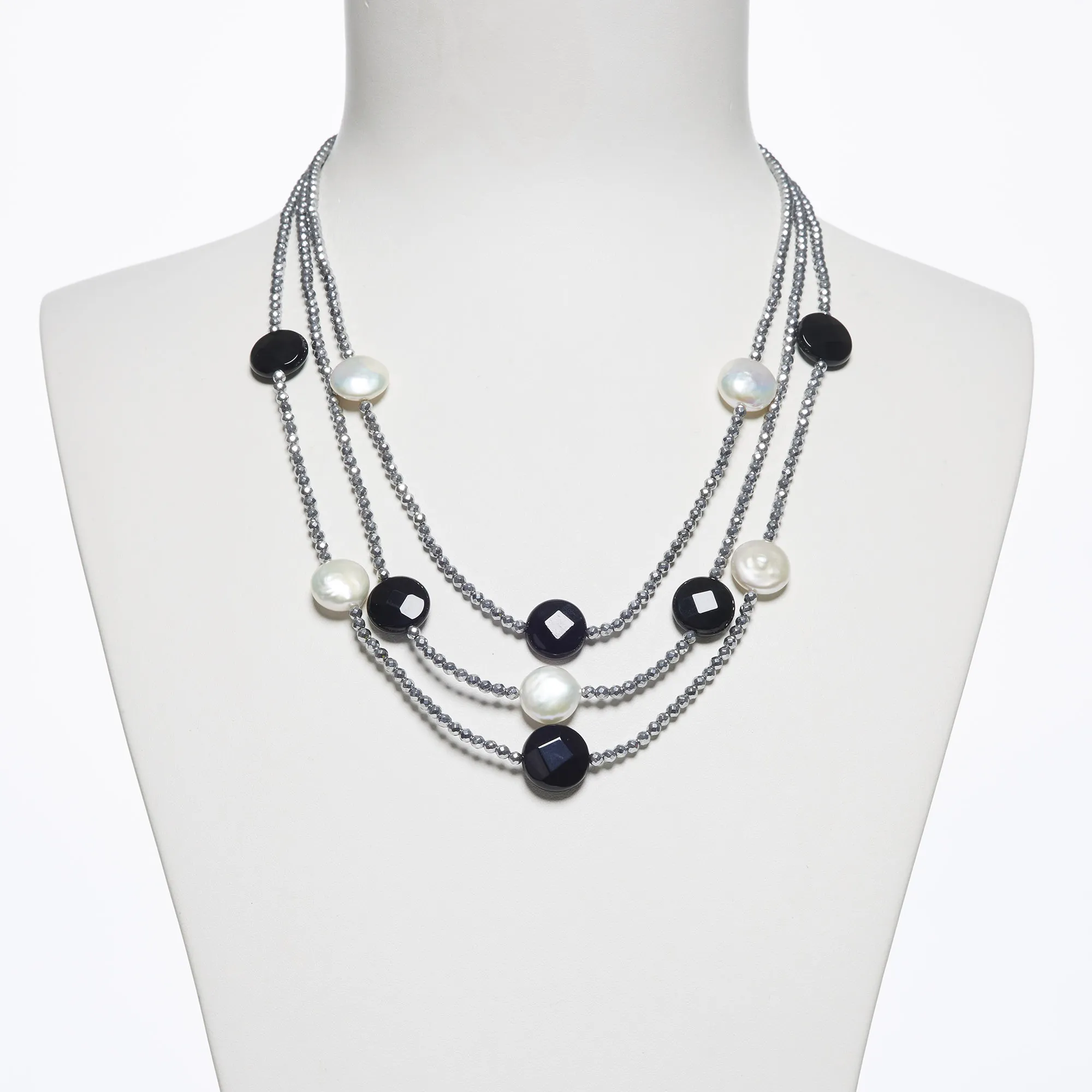 Collana corta in Agata Nera, Perle ed Ematite