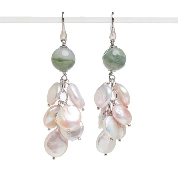 Orecchini a grappolo in Perle ed Agata Salvia