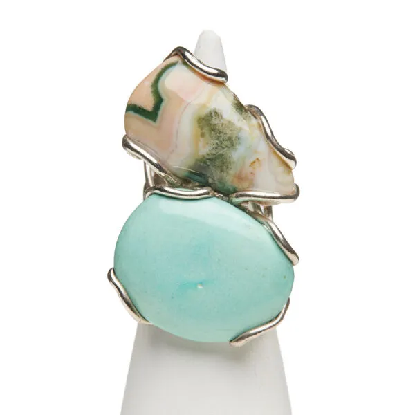 Anello Regolabile in Argento con Diaspro e Turchese