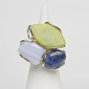 Anello Regolabile in Argento con Calcedonio ed Agata