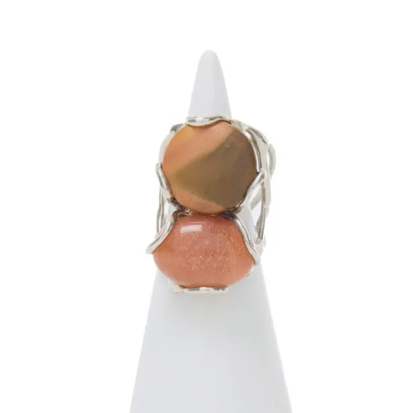 Anello Regolabile in Argento con Diaspro e Pietra del Sole