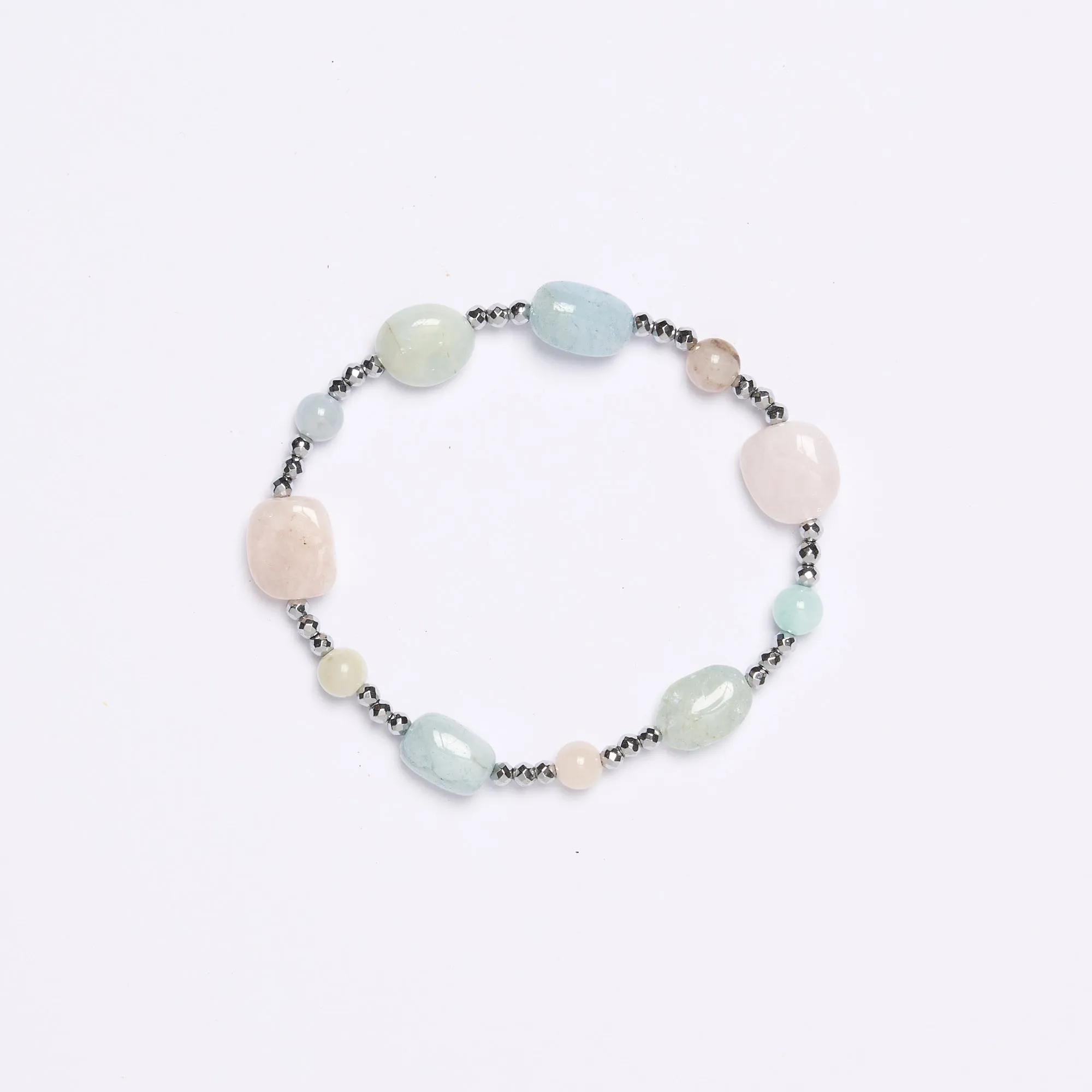 Bracciale Elastico in Ematite, Acquamarina e Morganite