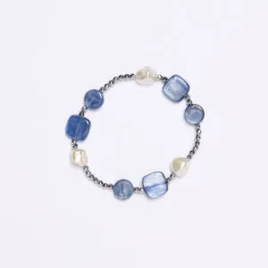 Bracciale Elastico in Ematite, Perle e Cianite