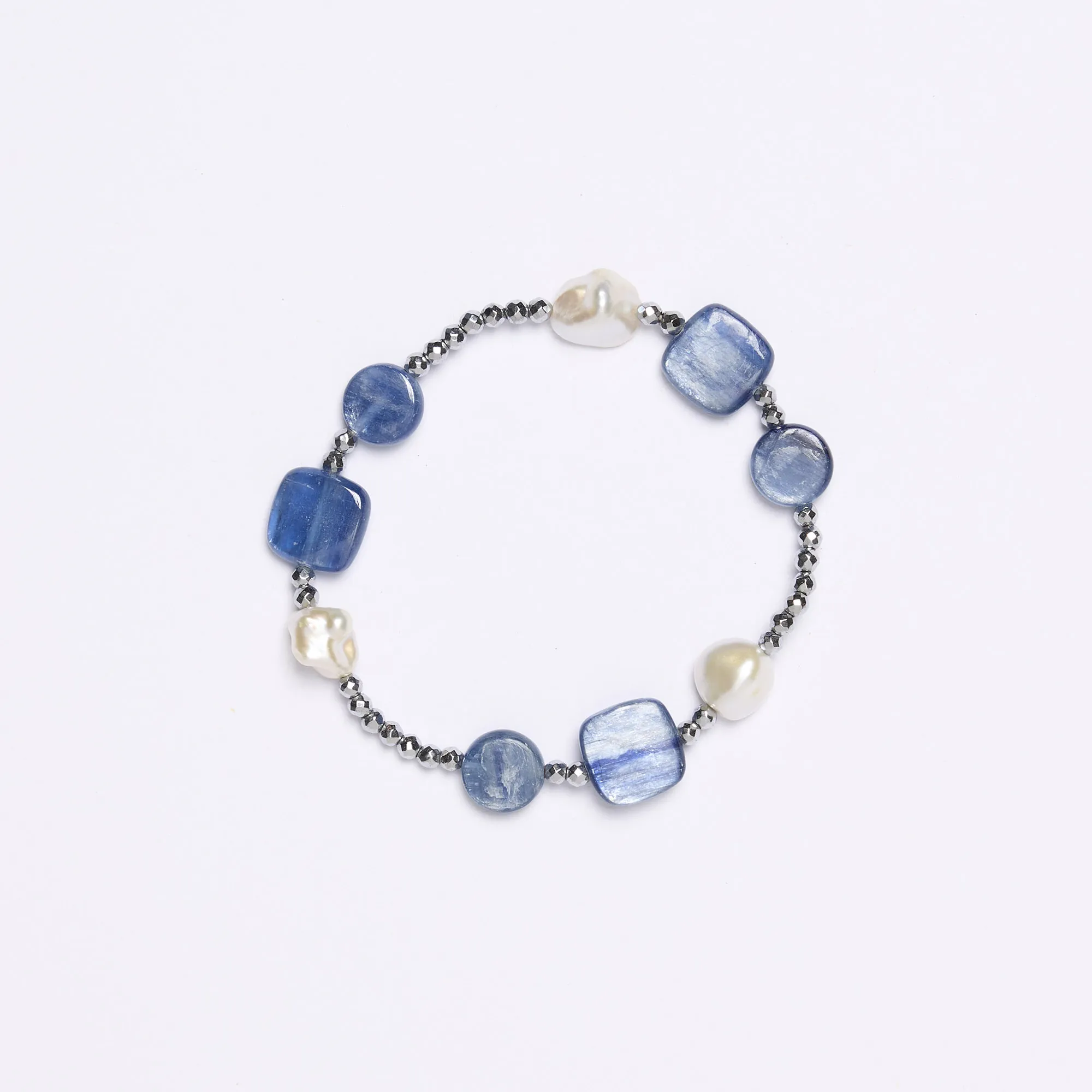 Bracciale Elastico in Ematite, Perle e Cianite