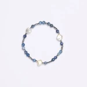 Bracciale Elastico in Ematite, Perle e Cianite