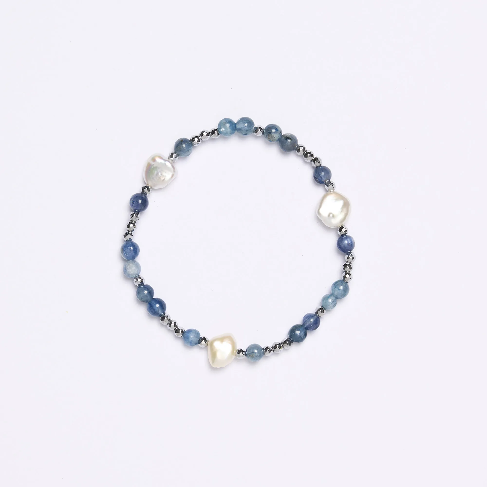 Bracciale Elastico in Ematite, Perle e Cianite