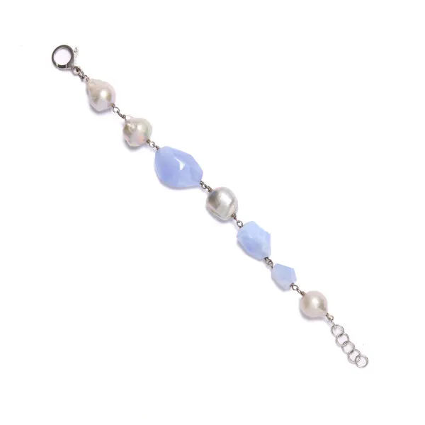 Bracciale rilegato in Calcedonio e Perle