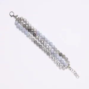 Bracciale infilato in Calcedonio e Quarzo Grigio