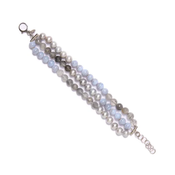 Bracciale infilato in Calcedonio e Quarzo Grigio