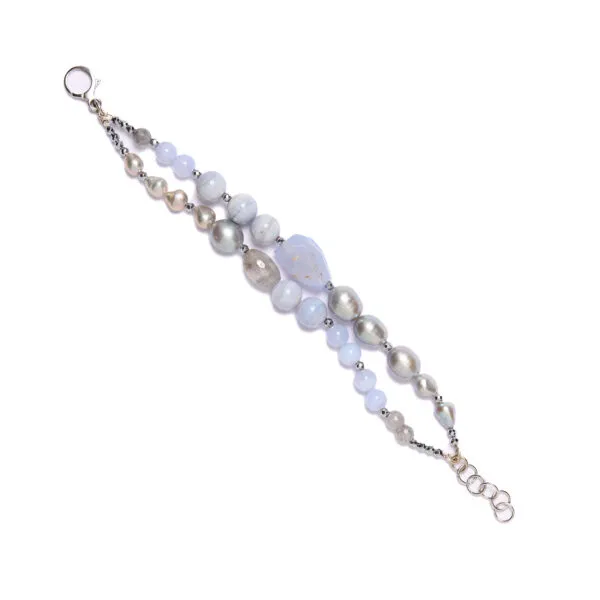 Bracciale infilato con Calcedonio e Perle