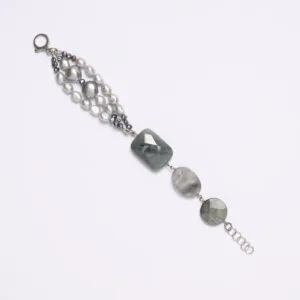 Bracciale rilegato in Occhio di Gatto e Perle