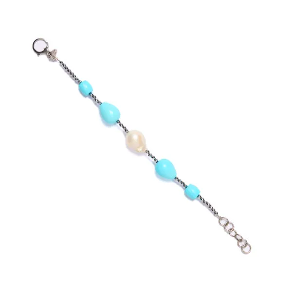 Bracciale a due fili in Ematite e Pasta Turchese