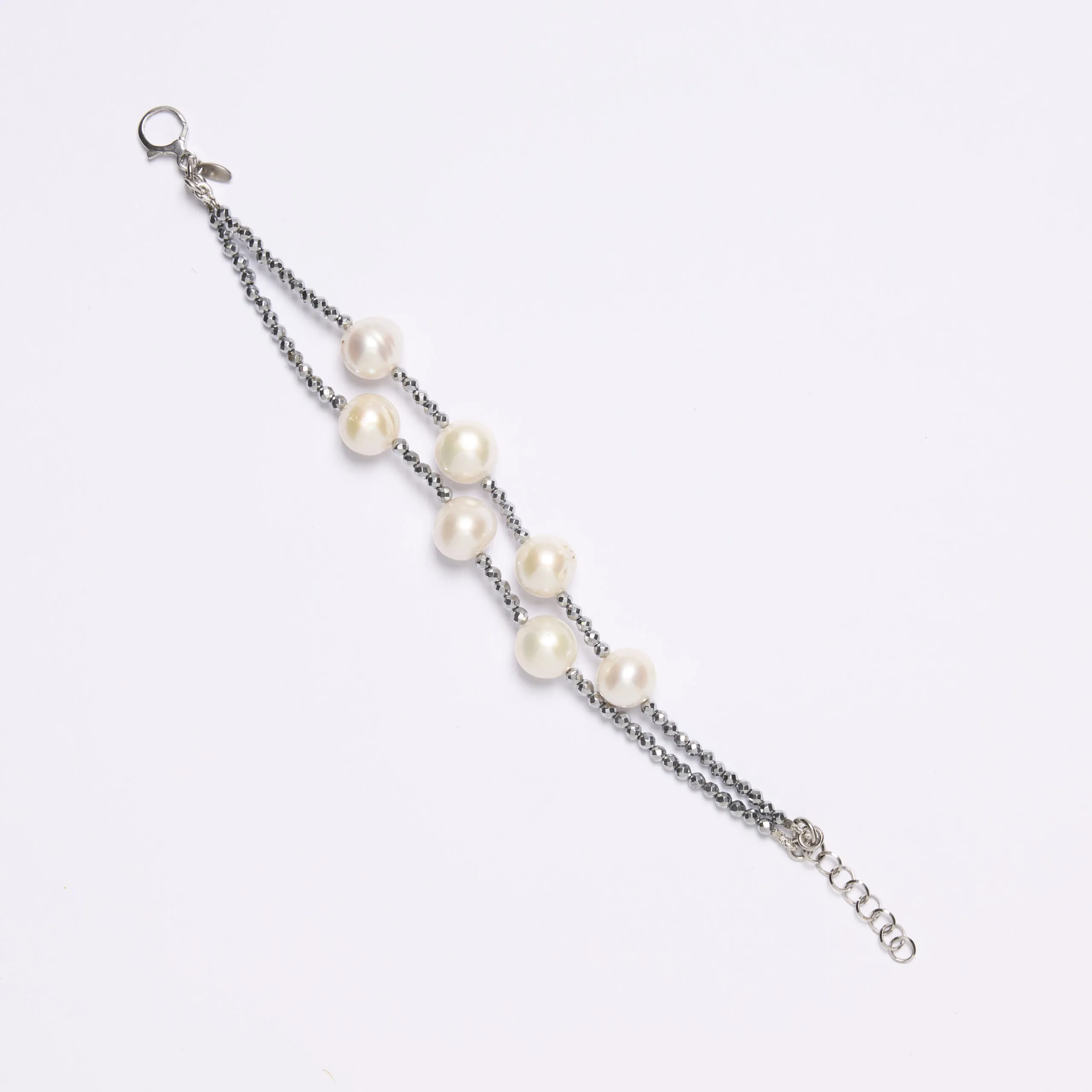 Bracciale a due fili in Ematite e Perle