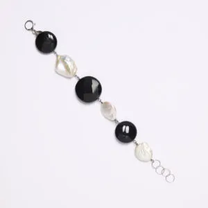 Bracciale in Agata Nera e Perle Barocche piatte