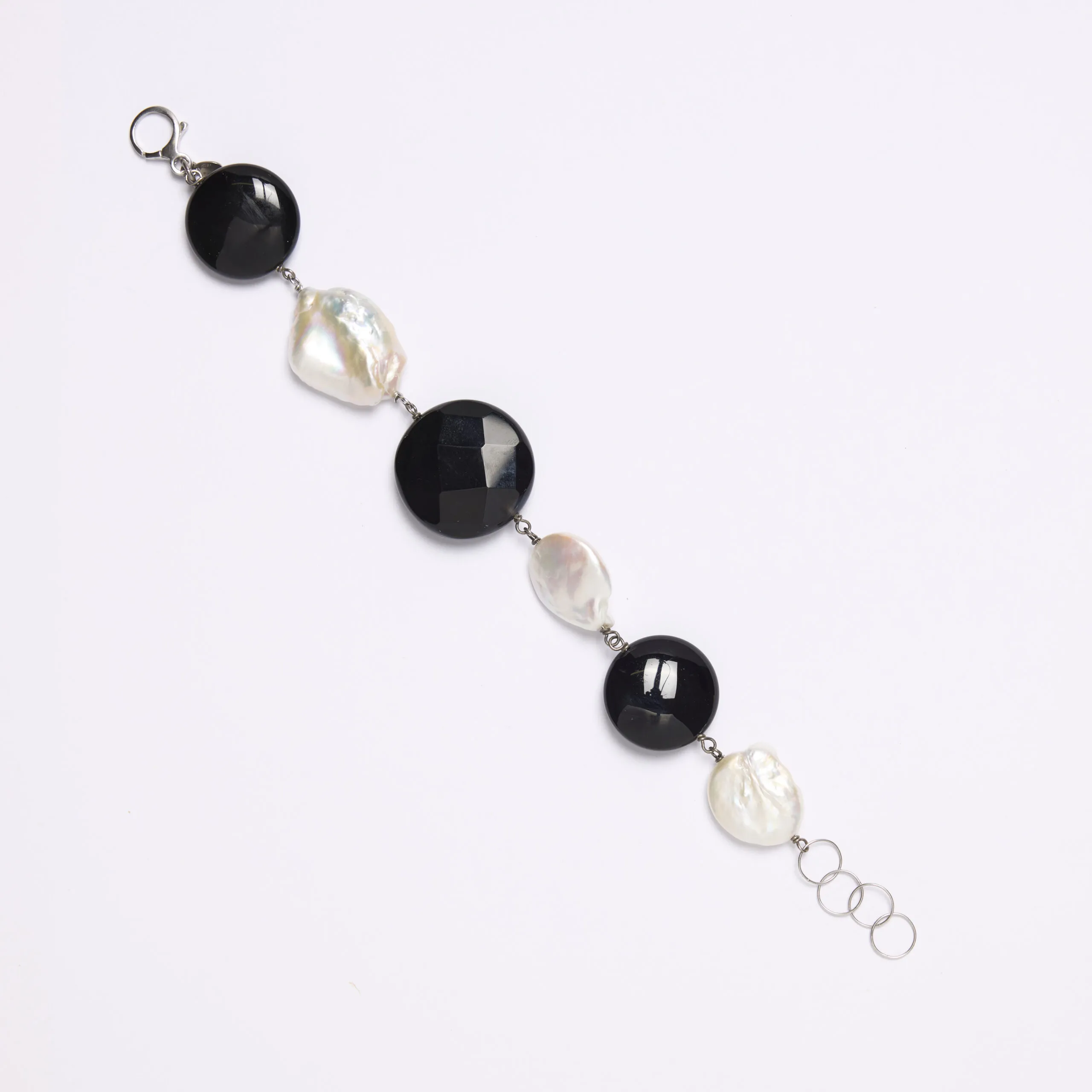 Bracciale in Agata Nera e Perle Barocche piatte