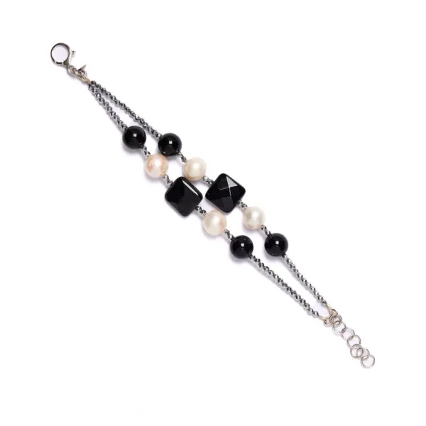 Bracciale in Agata Nera con Perle ed Ematite