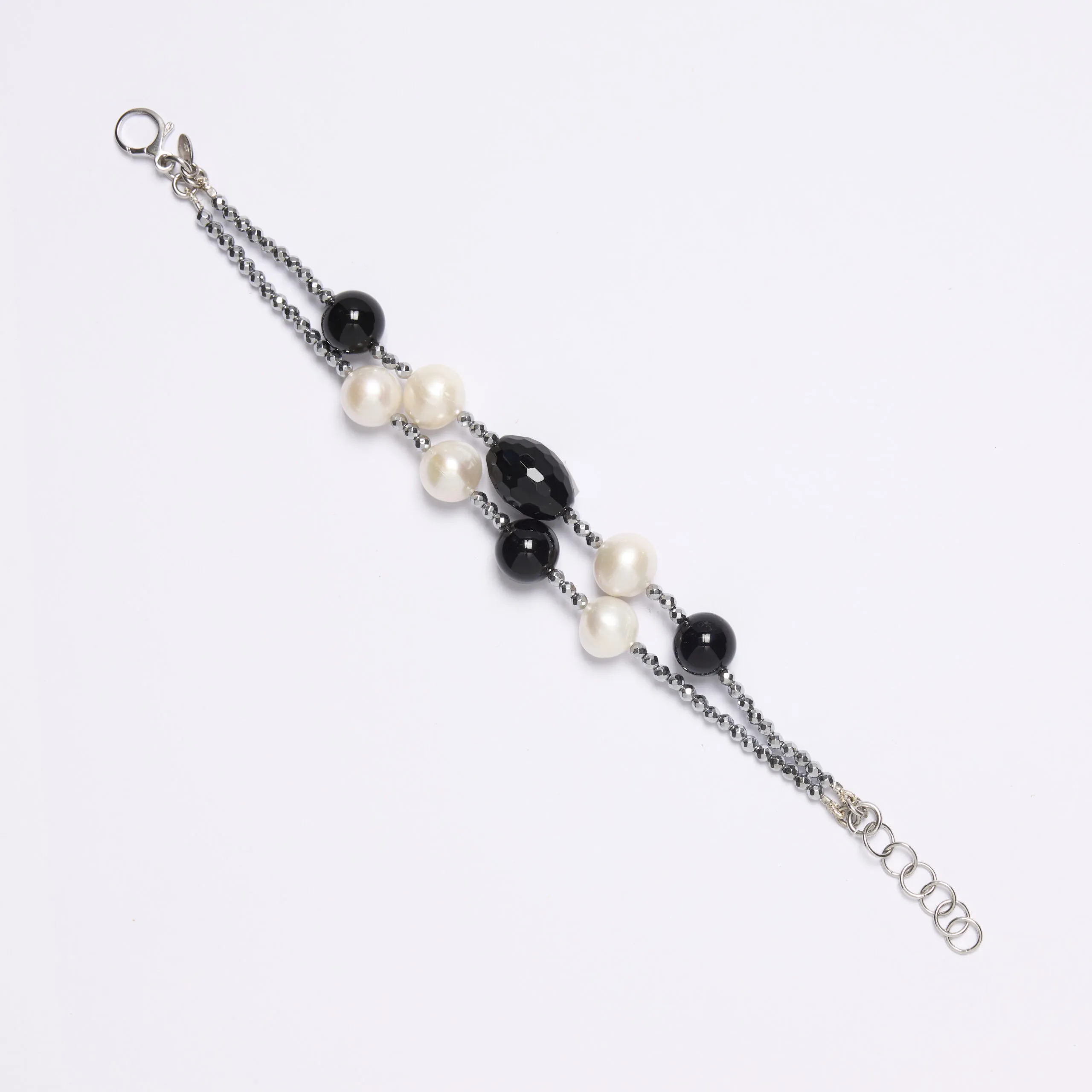 Bracciale in Agata Nera con Perle ed Ematite