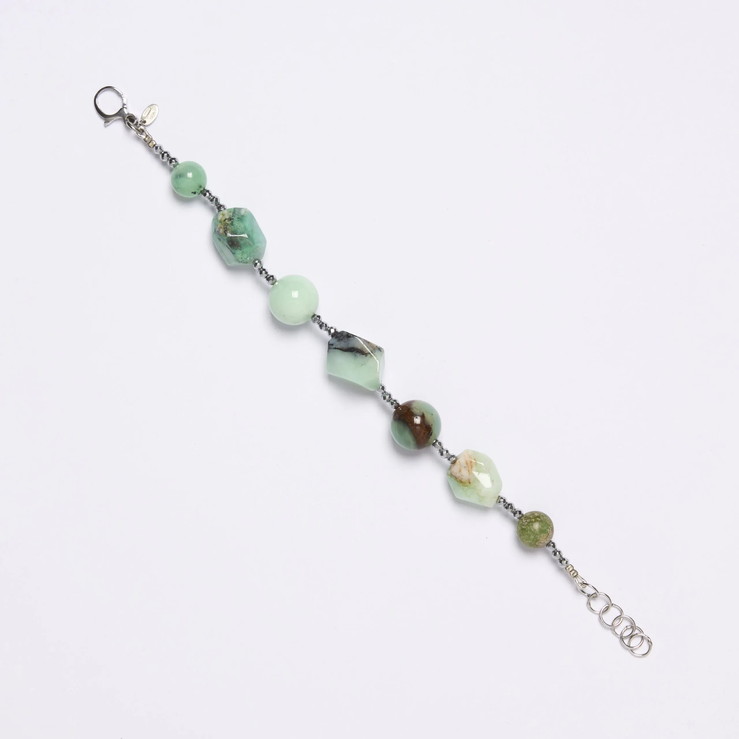 Bracciale infilato in Crisoprasio ed Ematite