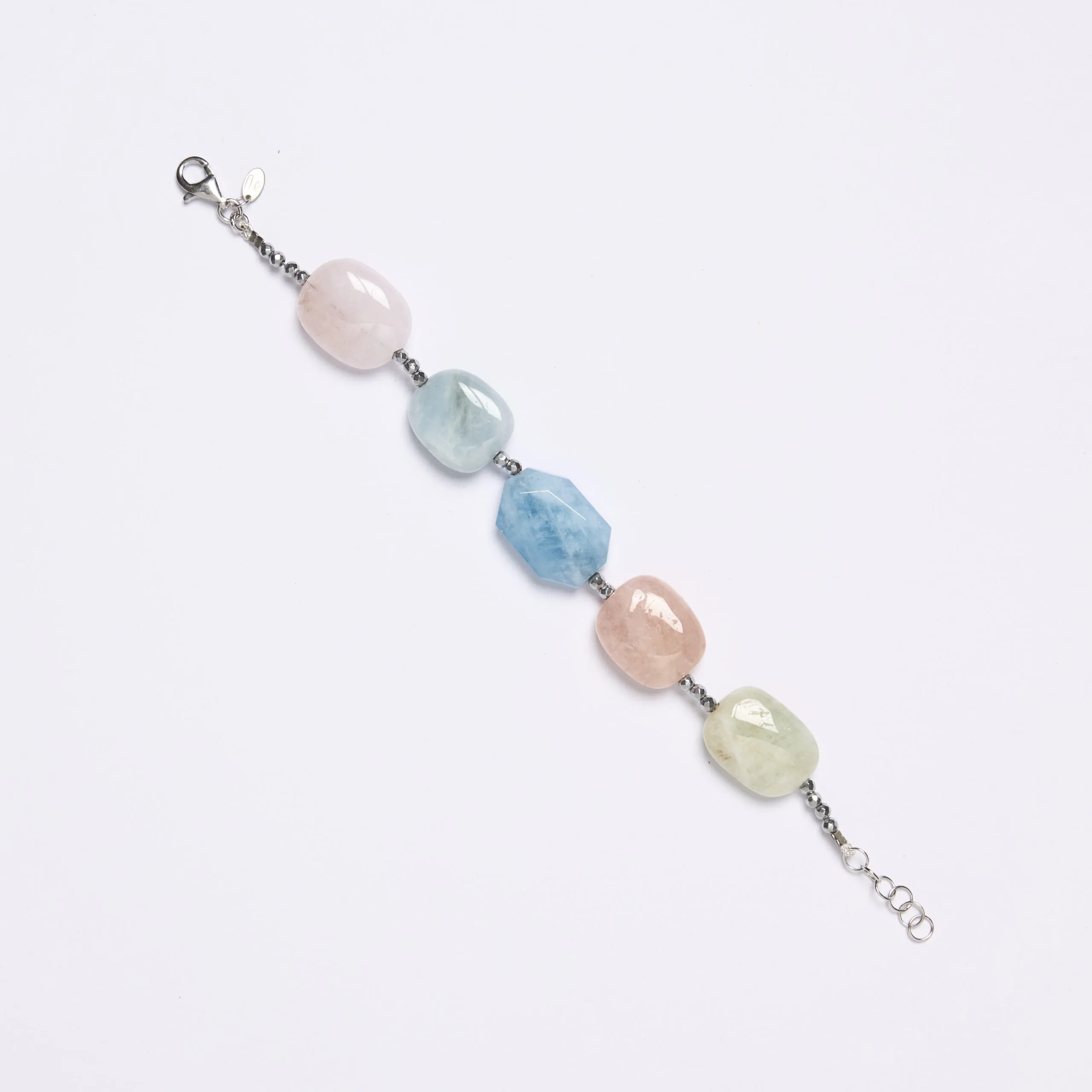 Bracciale infilato in Morganite ed Ematite