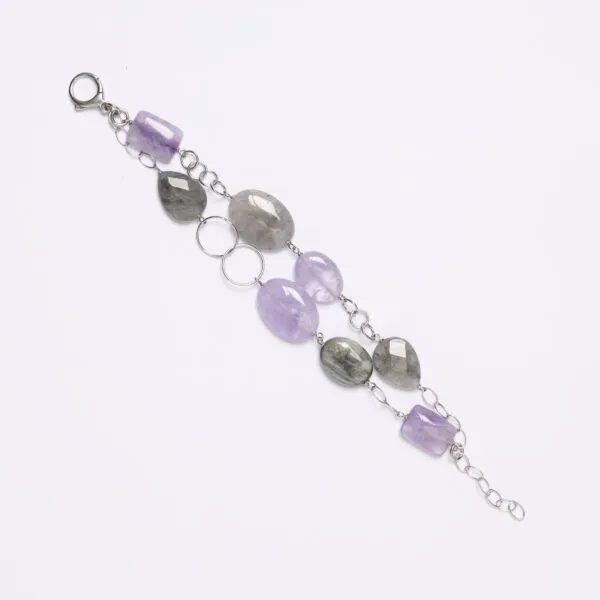 Bracciale rilegato in Ametista e Quarzo Grigio