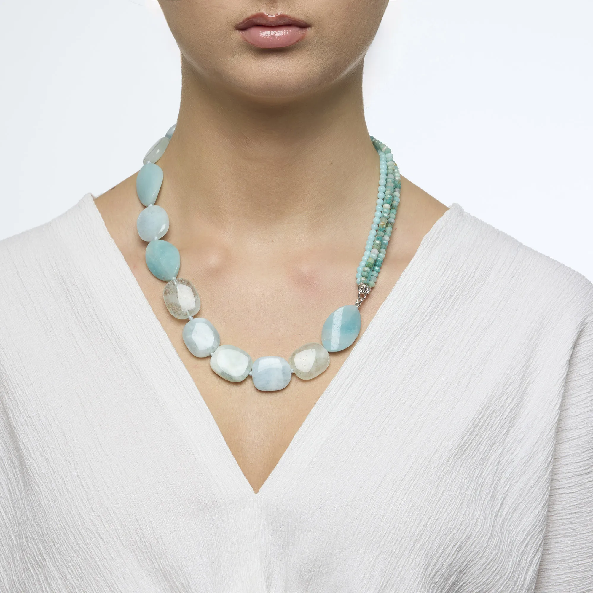 Collana corta in Amazzonite ed Acquamarina