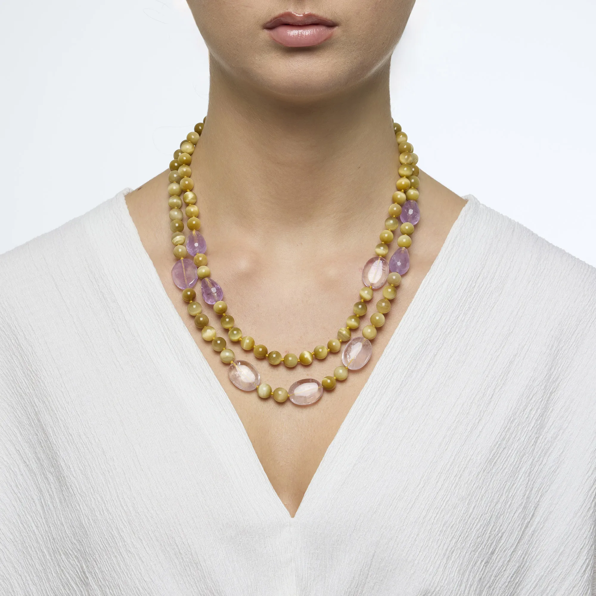 Collana a due fili in Ametista e Golden Eye