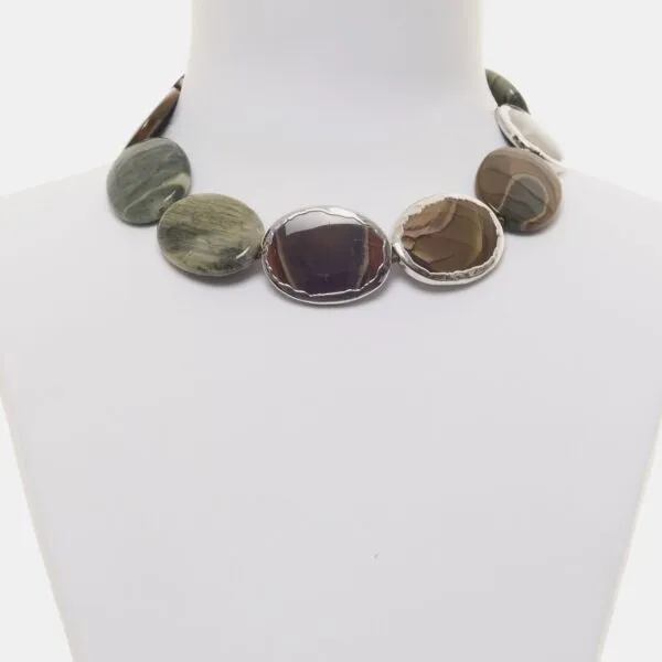 Collana corta in diaspro Landscape ed Agata Salvia